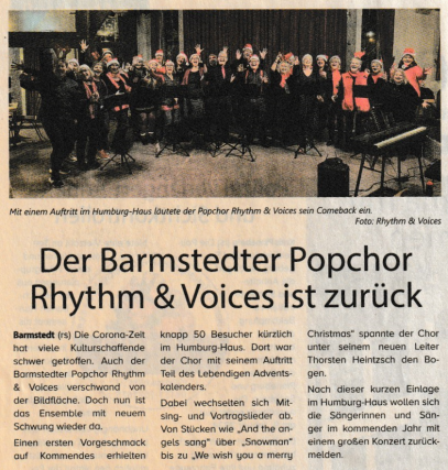 Dr Barmstedter Popchor Rhythm & Voices ist zurück